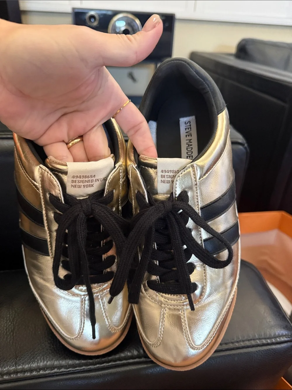 Steve Madden Gold Low-Top Sneakers with Black Stripes